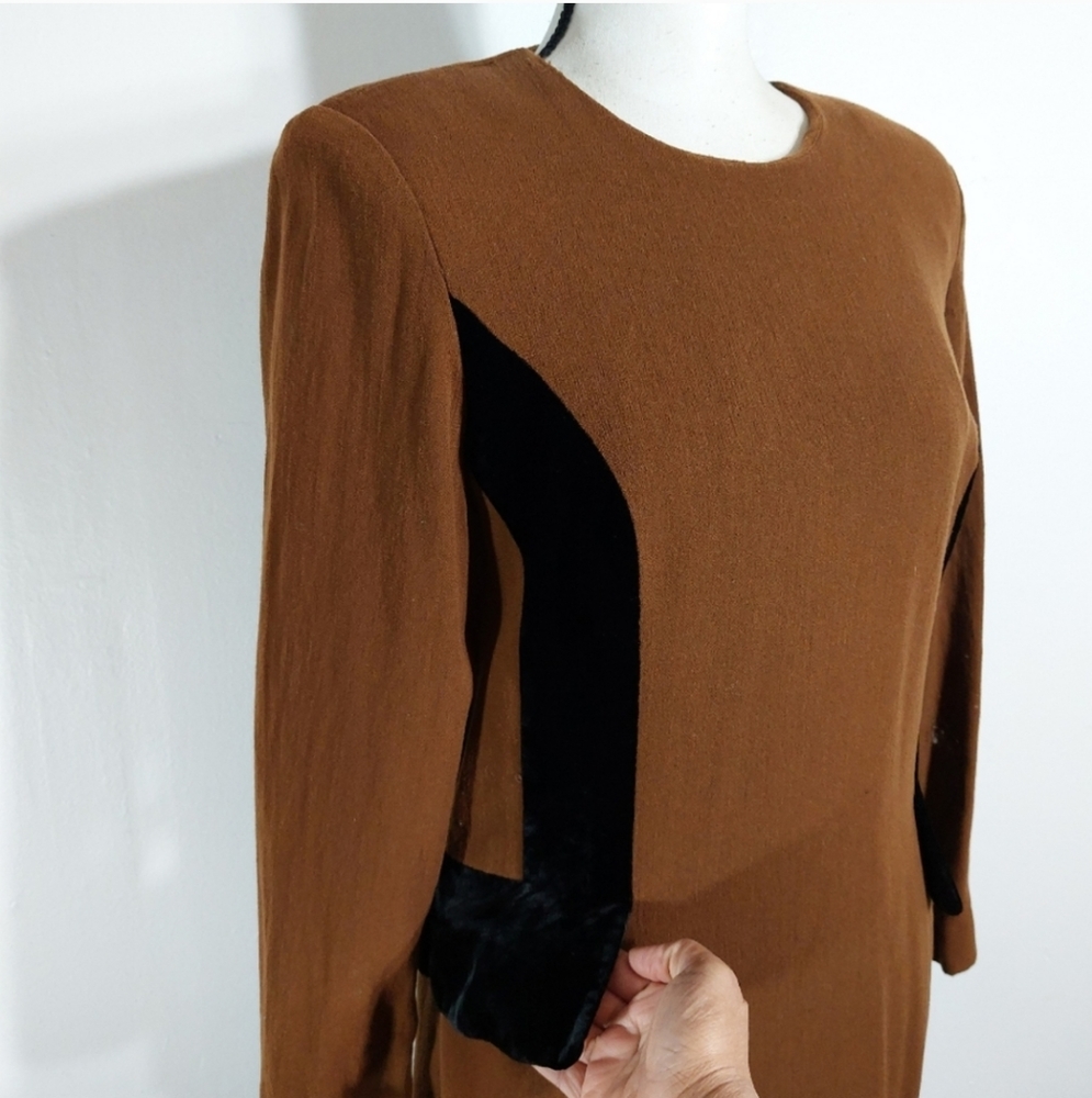 Vintage Carlisle Fully Lined Brown Long Sleeve Career Dress Size 12 - Picture 5 of 13
